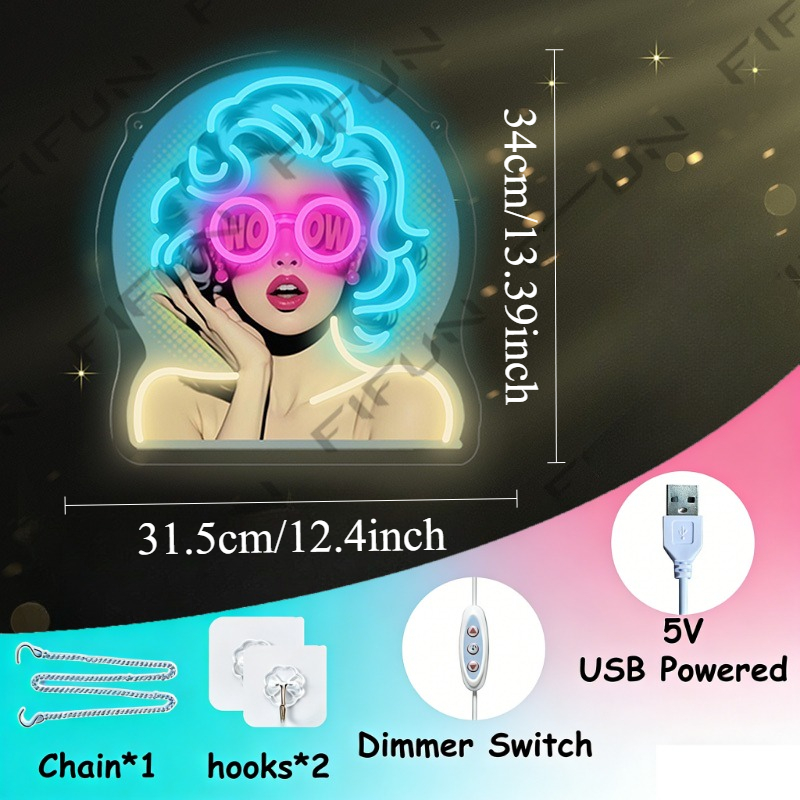 WOW Curl Girl Neon Sign UV Pri - Commercial Uv Printing 评论和价格